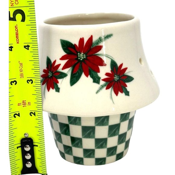 Ceramic Tea Light Candle Holder Poinsettia Christmas Decor Green White Red 4.5" - Picture 6 of 8